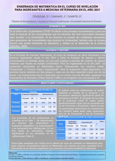 Read more about the article ENSEÑANZA DE MATEMÁTICA EN EL CURSO DE NIVELACIÓN PARA INGRESANTES A MEDICINA VETERINARIA EN EL AÑO 2021