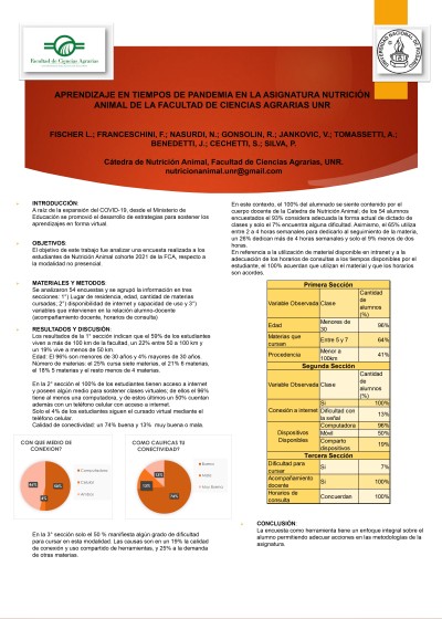 Read more about the article APRENDIZAJE EN TIEMPOS DE PANDEMIA EN LA ASIGNATURA NUTRICIÓN ANIMAL DE LA FACULTAD DE CIENCIAS AGRARIAS UNR