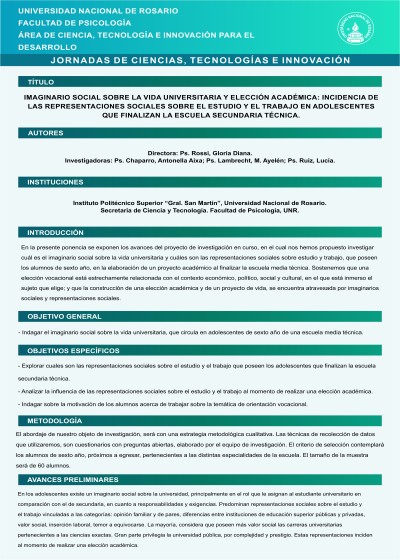 Read more about the article IMAGINARIO SOCIAL SOBRE LA VIDA UNIVERSITARIA Y ELECCIÓN ACADÉMICA: INCIDENCIA DE LAS REPRESENTACIONES SOCIALES SOBRE EL ESTUDIO Y EL TRABAJO EN ADOLESCENTES QUE FINALIZAN LA ESCUELA SECUNDARIA TÉCNICA.