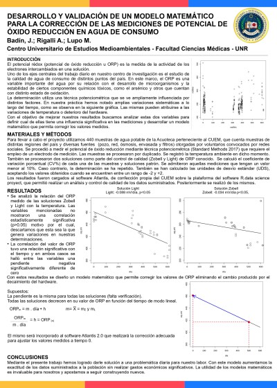Read more about the article DESARROLLO Y VALIDACIÓN DE UN MODELO MATEMÁTICO PARA LA CORRECCIÓN DE LAS MEDICIONES DE ORP EN AGUA DE CONSUMO
