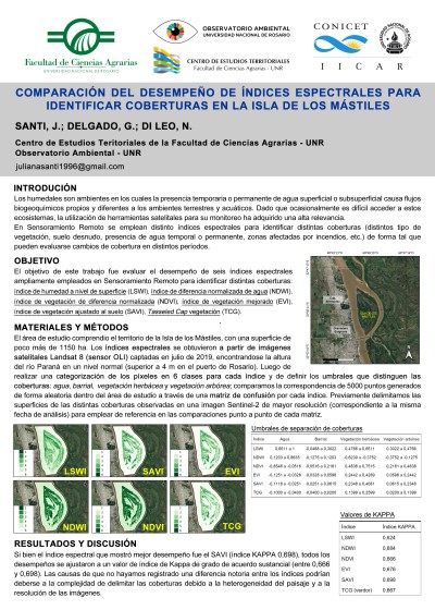 Read more about the article COMPARACIÓN DEL DESEMPEÑO DE ÍNDICES ESPECTRALES PARA IDENTIFICAR COBERTURAS EN LA ISLA DE LOS MÁSTILES, SANTA FE