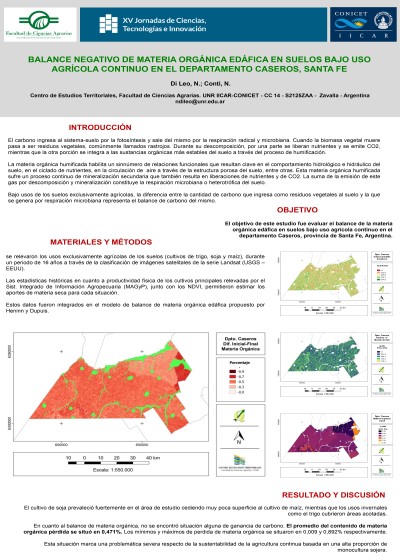 Read more about the article BALANCE NEGATIVO DE MATERIA ORGÁNICA EDÁFICA EN SUELOS BAJO USO AGRÍCOLA CONTINUO EN EL DEPARTAMENTO CASEROS, SANTA FE