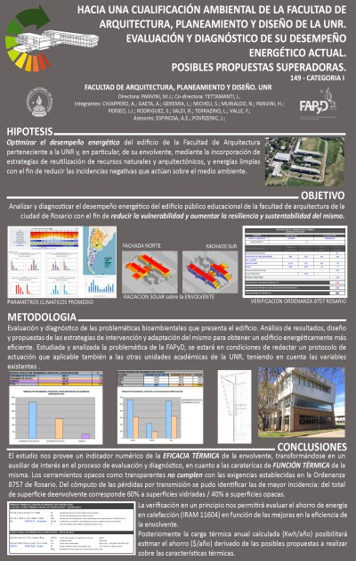 Read more about the article HACIA UNA CUALIFICACIÓN AMBIENTAL DE LA FACULTAD DE ARQUITECTURA, PLANEAMIENTO Y DISEÑO DE LA UNR. EVALUACIÓN Y DIAGNÓSTICO DE SU DESEMPEÑO ENERGÉTICO ACTUAL. POSIBLES PROPUESTAS SUPERADORAS.