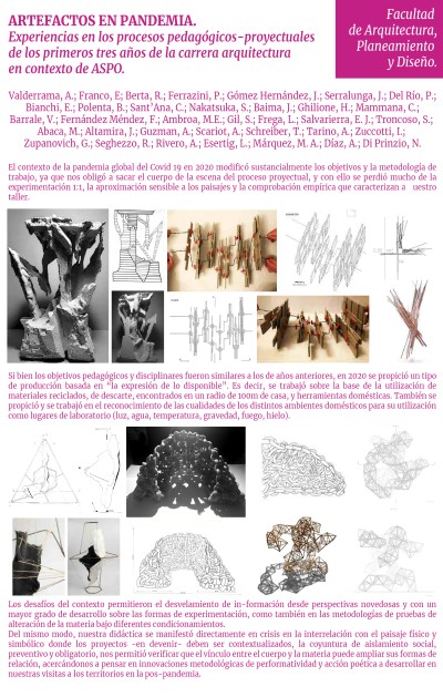 Read more about the article ARTEFACTOS EN PANDEMIA. EXPERIENCIAS EN LOS PROCESOS PEDAGÓGICOS-PROYECTUALES DE LOS PRIMEROS TRES AÑOS DE LA CARRERA DE ARQUITECTURA EN CONTEXTO DE AISLAMIENTO SOCIAL, PREVENTIVO Y OBLIGATORIO.