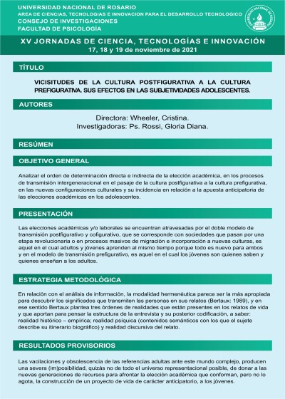 Read more about the article DE LA CULTURA POSFIGURATIVA A LA CULTURA PREFIGURATIVA. PRODUCCIÓN DE SUBJETIVIDADES ADOLESCENTES Y ELECCIONES ACADÉMICAS.