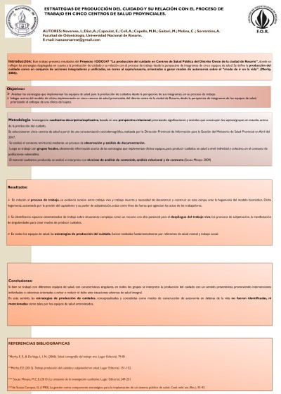 Read more about the article ESTRATEGIAS DE PRODUCCIÓN DEL CUIDADO Y SU RELACIÓN CON EL PROCESO DE TRABAJO EN CINCO CENTROS DE SALUD PROVINCIALES DEL DISTRITO OESTE  DE LA CIUDAD DE ROSARIO.