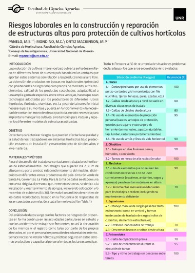 Read more about the article RIESGOS LABORALES EN LA CONSTRUCCIÓN Y REPARACIÓN DE ESTRUCTURAS ALTAS PARA PROTECCIÓN DE CULTIVOS HORTÍCOLAS