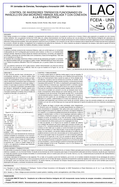 Read more about the article CONTROL DE INVERSORES TRIFÁSICOS FUNCIONANDO EN PARALELO EN UNA MICRORED HIBRIDA AISLADA Y CON CONEXION A LA RED ELÉCTRICA