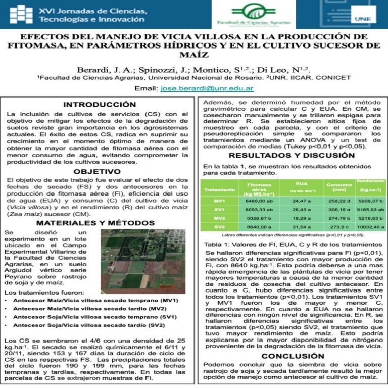 Read more about the article EFECTOS DEL MANEJO DE VICIA VILLOSA EN LA PRODUCCIÓN DE FITOMASA, EN PARÁMETROS HÍDRICOS Y EN EL CULTIVO SUCESOR DE MAÍZ