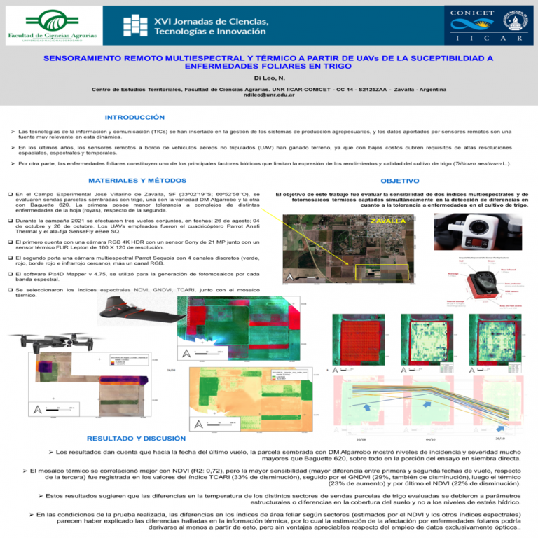 Read more about the article SENSORAMIENTO REMOTO MULTIESPECTRAL Y TÉRMICO A PARTIR DE UAVs DE LA SUCEPTIBILDIAD A ENFERMEDADES FOLIARES EN TRIGO