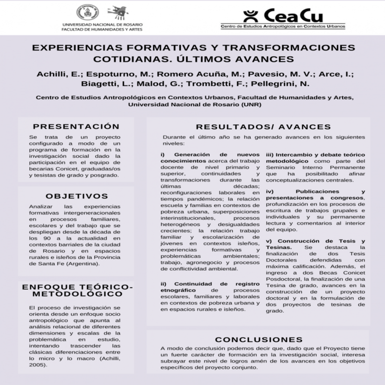 Read more about the article EXPERIENCIAS FORMATIVAS Y TRANSFORMACIONES COTIDIANAS. ÚLTIMOS AVANCES