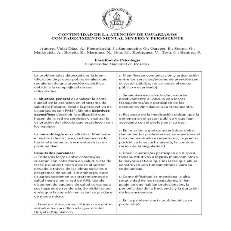 Read more about the article Continuidad de la atención desde la perspectiva de usuarias/os de Centros de Atención Primaria de la Salud con Trastorno Mental Severo y Persistente.
