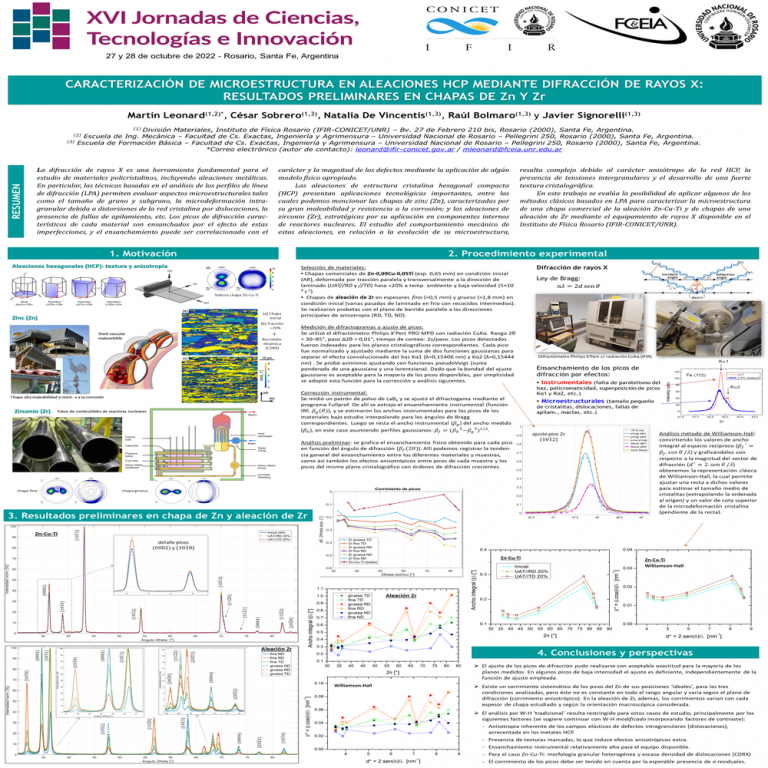 Read more about the article Caracterización de microestructura en aleaciones HCP mediante difracción de rayos X. Resultados preliminares en chapas de Zn y Zr