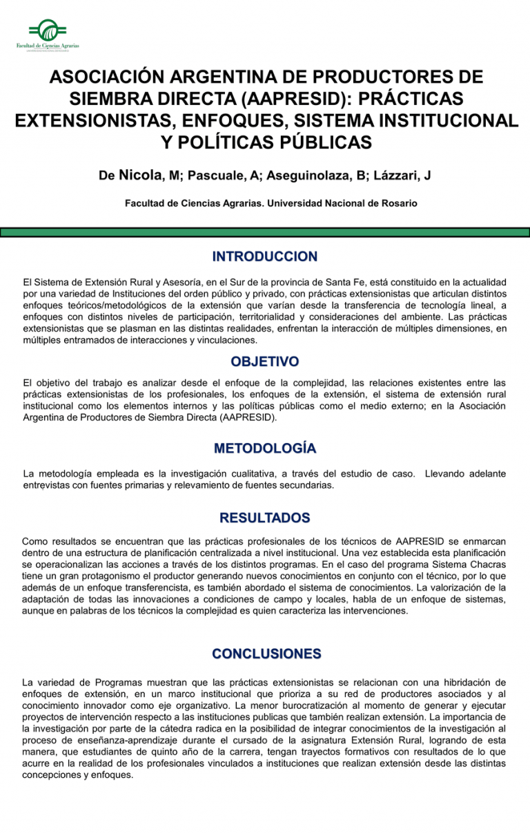 Read more about the article ASOCIACIÓN ARGENTINA DE PRODUCTORES DE SIEMBRA DIRECTA (AAPRESID): PRÁCTICAS EXTENSIONISTAS, ENFOQUES, SISTEMA INSTITUCIONAL Y POLÍTICAS PÚBLICAS