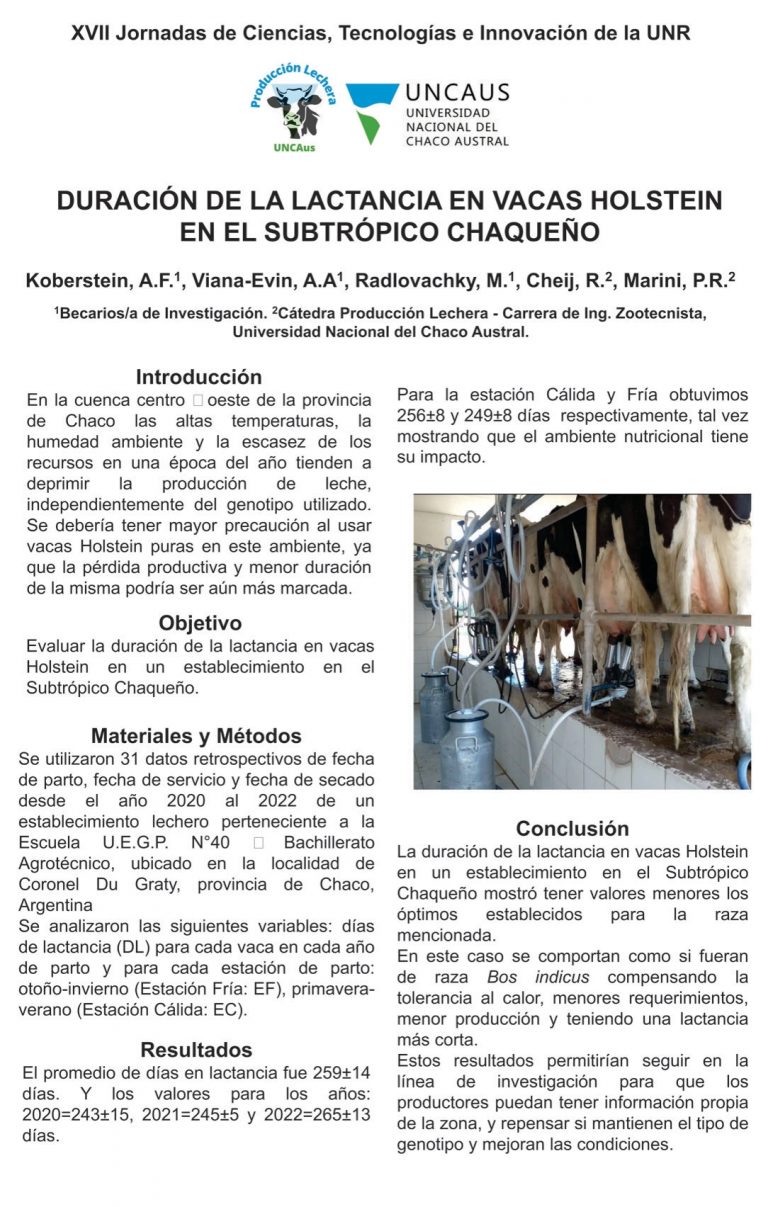Read more about the article DURACIÓN DE LA LACTANCIA EN VACAS HOLSTEIN EN EL SUBTRÓPICO CHAQUEÑO
