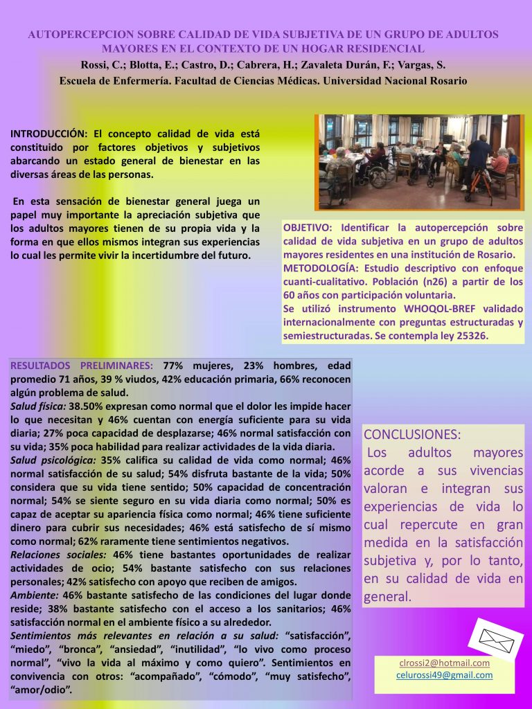 Read more about the article AUTOPERCEPCION SOBRE CALIDAD DE VIDA SUBJETIVA DE UN GRUPO DE ADULTOS MAYORES EN EL CONTEXTO DE UN HOGAR RESIDENCIAL