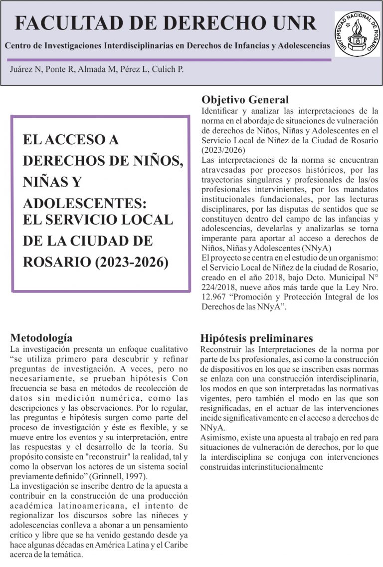 Read more about the article EL ACCESO A DERECHOS DE NIÑOS, NIÑAS Y ADOLESCENTES: EL SERVICIO LOCAL DE NINIEZ, ADOLESCENCIA Y FAMILIA DE LA CIUDAD DE ROSARIO (2023/2026)