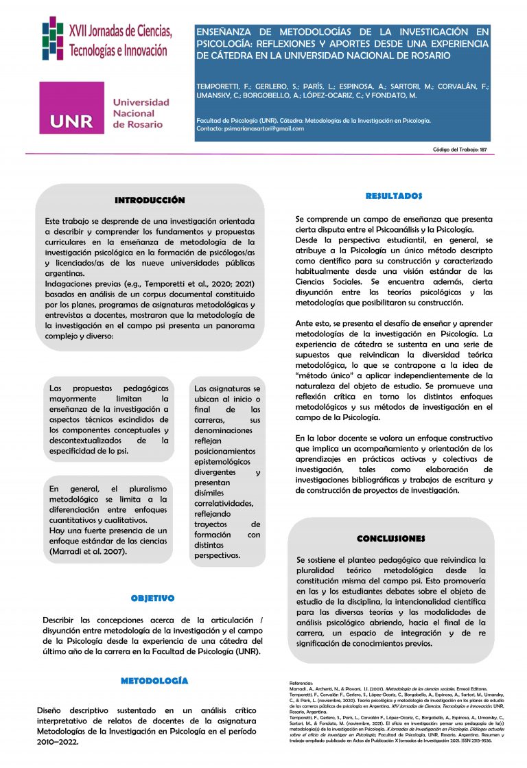 Read more about the article ENSEÑANZA DE METODOLOGÍAS DE LA INVESTIGACIÓN EN PSICOLOGÍA: REFLEXIONES Y APORTES DESDE UNA EXPERIENCIA DE CÁTEDRA EN LA UNIVERSIDAD NACIONAL DE ROSARIO