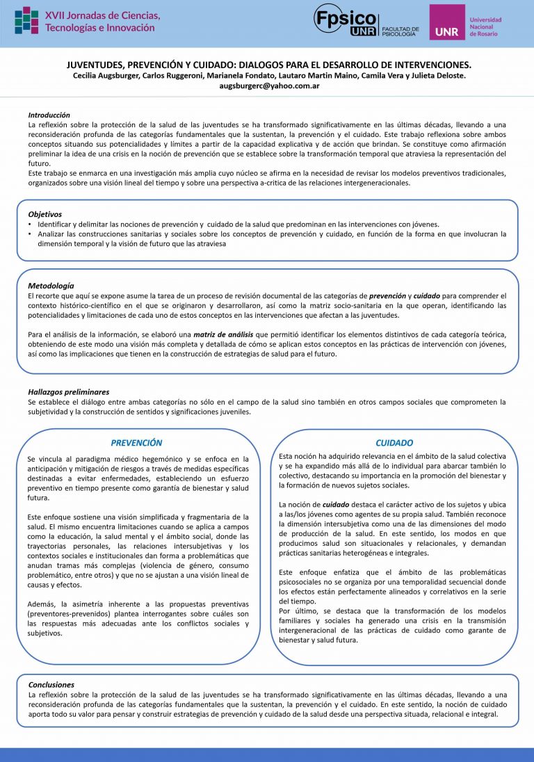 Read more about the article JUVENTUDES, PREVENCIÓN Y CUIDADO: DIÁLOGOS PARA EL DESARROLLO DE INTERVENCIONES.