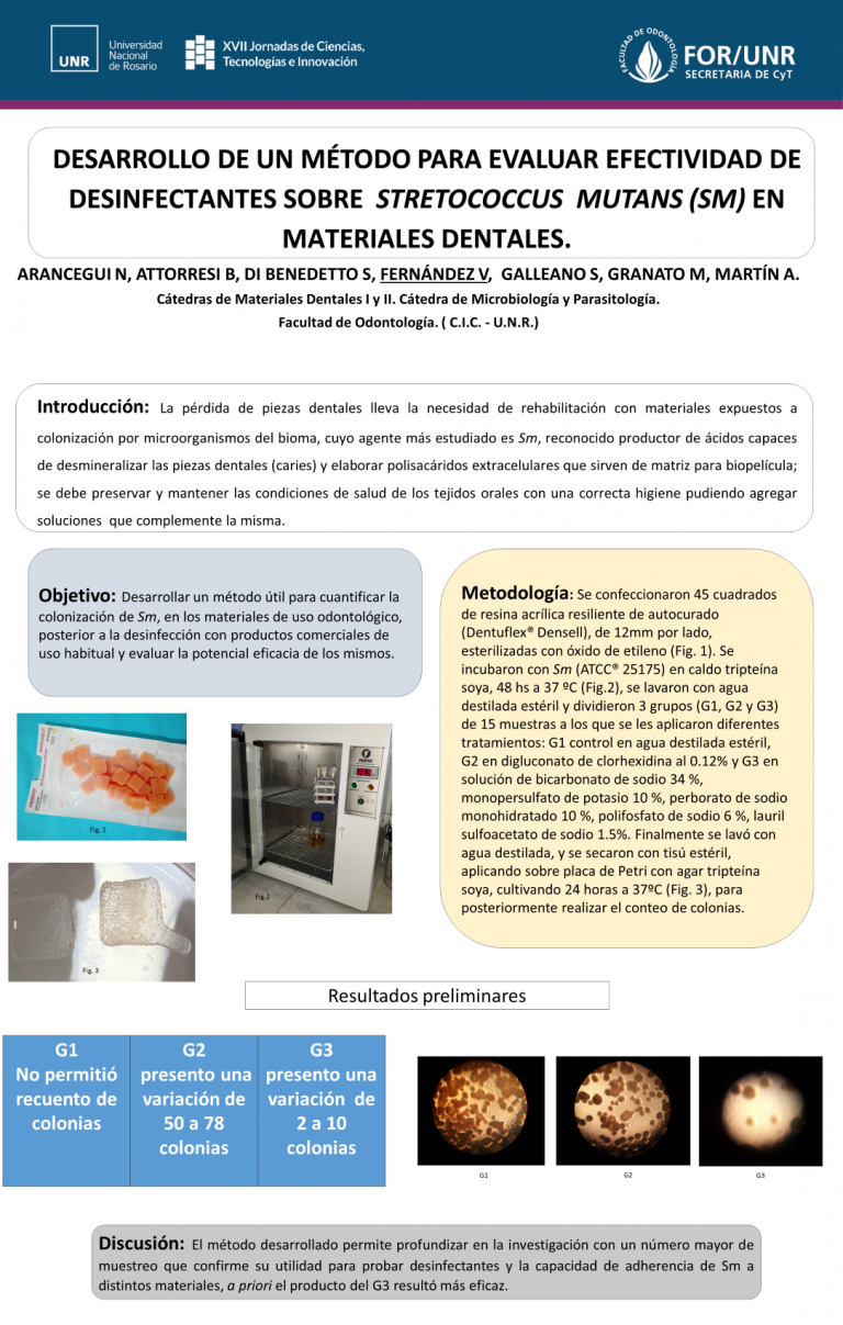 Read more about the article DESARROLLO DE UN MÉTODO PARA EVALUAR EFECTIVIDAD DE DESINFECTANTES SOBRE STREPTOCOCCUS MUTANS (SM) EN MATERIALES DENTALES