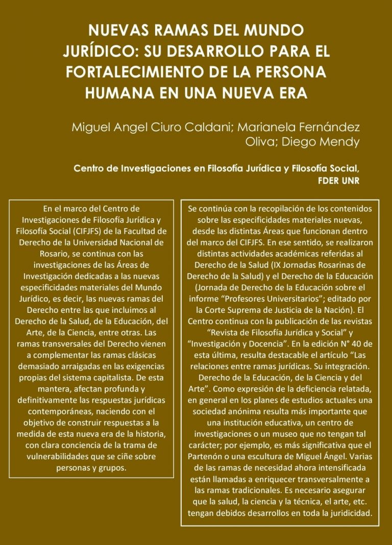 Read more about the article NUEVAS RAMAS DEL MUNDO JURÍDICO: SU DESARROLLO PARA EL FORTALECIMIENTO DE LA PERSONA HUMANA EN UNA NUEVA ERA