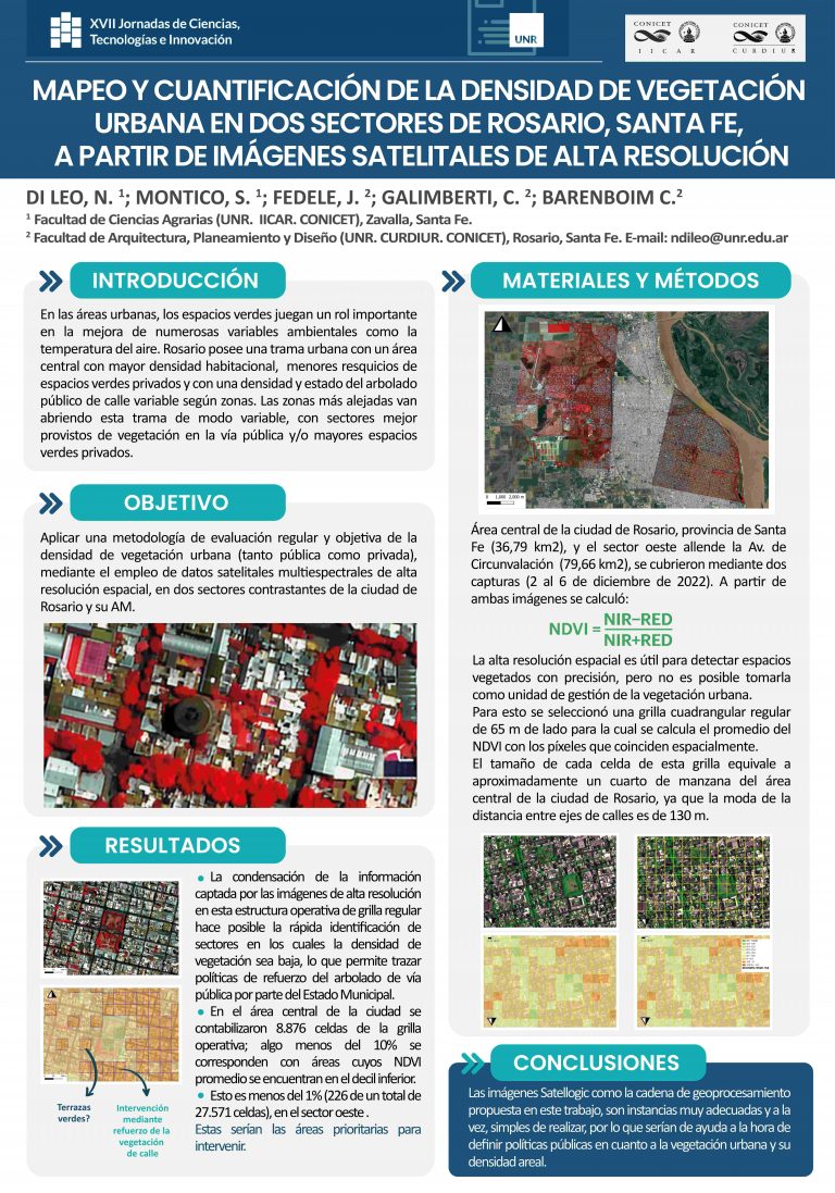 Read more about the article MAPEO Y CUANTIFICACIÓN DE LA DENSIDAD DE VEGETACIÓN URBANA EN DOS SECTORES DE ROSARIO, SANTA FE, A PARTIR DE IMÁGENES SATELITALES DE ALTA RESOLUCIÓN