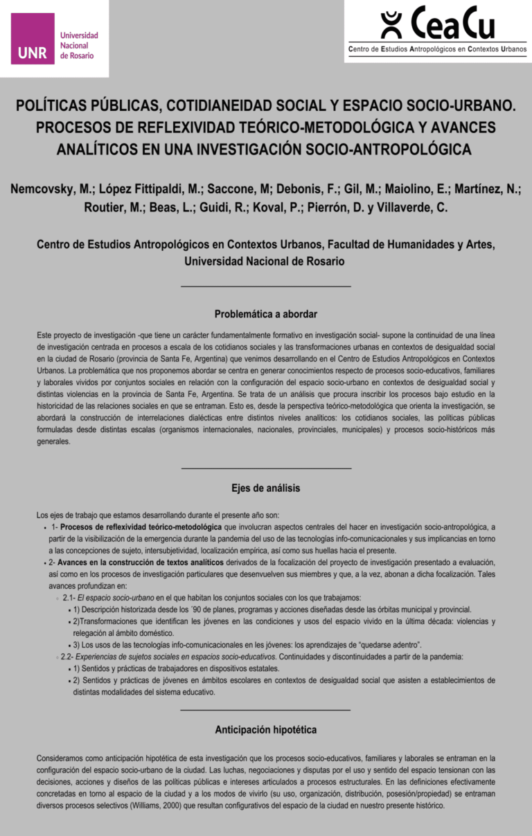 Lee más sobre el artículo Políticas públicas, cotidianeidad social y espacio socio-urbano. Procesos de reflexividad teórico-metodológica y avances analíticos en una investigación socio-antropológica
