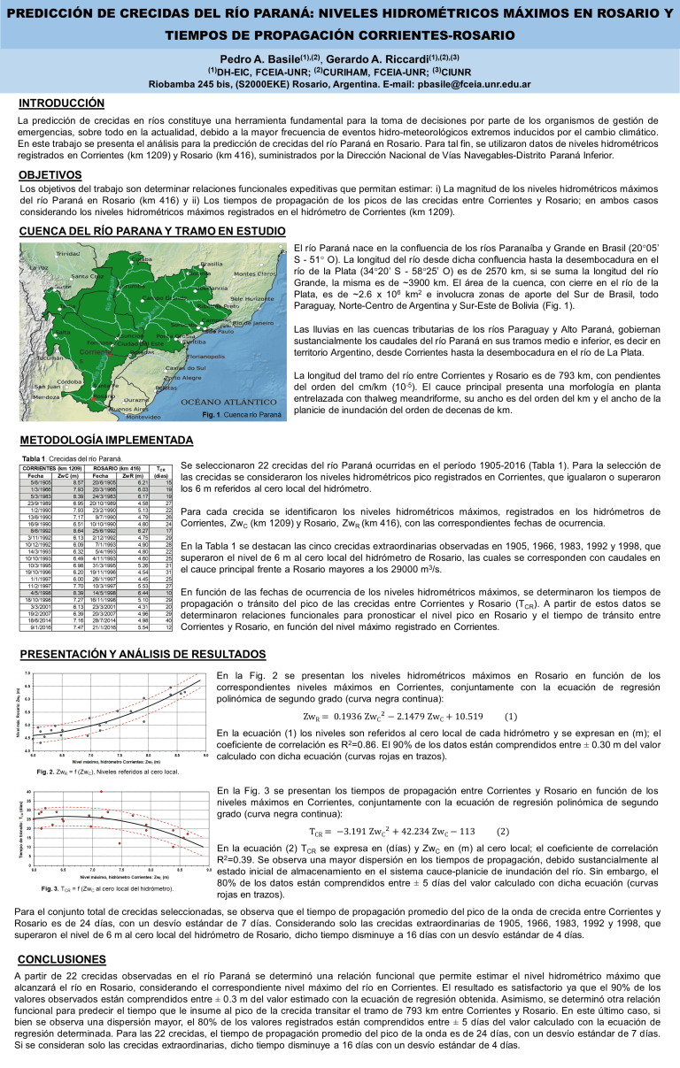 Read more about the article PREDICCIÓN DE CRECIDAS DEL RÍO PARANÁ: NIVELES HIDROMÉTRICOS MÁXIMOS EN ROSARIO Y TIEMPOS DE PROPAGACIÓN CORRIENTES – ROSARIO