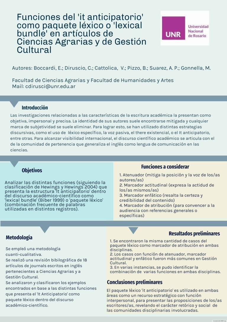 Read more about the article FUNCIONES DEL “IT ANTICIPATORIO” COMO PAQUETE LÉXICO O “LEXICAL BUNDLE” EN ARTÍCULOS DE CIENCIAS AGRARIAS Y DE GESTIÓN CULTURAL