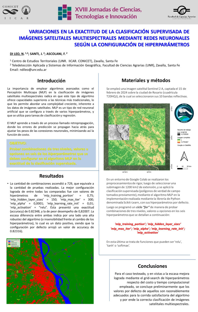 Read more about the article VARIACIONES EN LA EXACTITUD DE LA CLASIFICACIÓN SUPERVISADA DE IMÁGENES SATELITALES MULTIESPECTRALES MEDIANTE REDES NEURONALES SEGÚN LA CONFIGURACIÓN DE HIPERPARÁMETROS