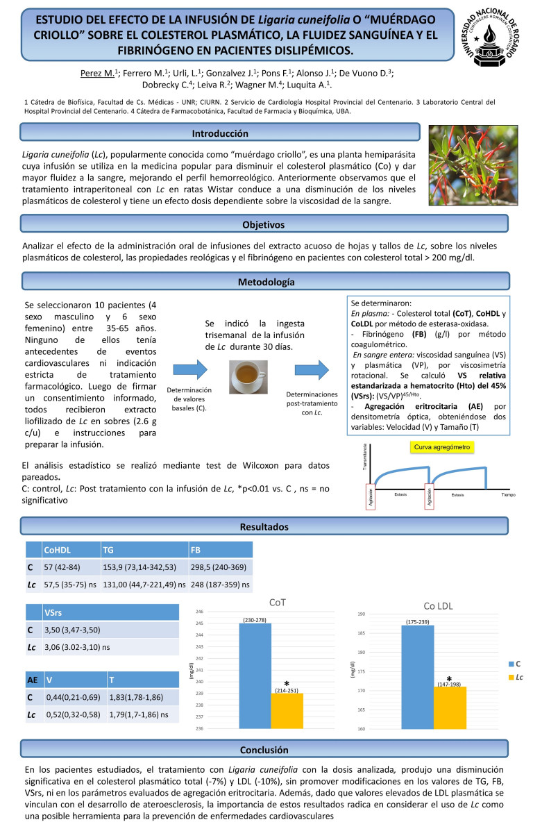 Read more about the article ESTUDIO DEL EFECTO DE LA INFUSIÓN DE Ligaria cuneifolia O “MUÉRDAGO CRIOLLO” SOBRE EL COLESTEROL PLASMÁTICO, LA FLUIDEZ SANGUÍNEA Y EL FIBRINÓGENO EN PACIENTES DISLIPÉMICOS.