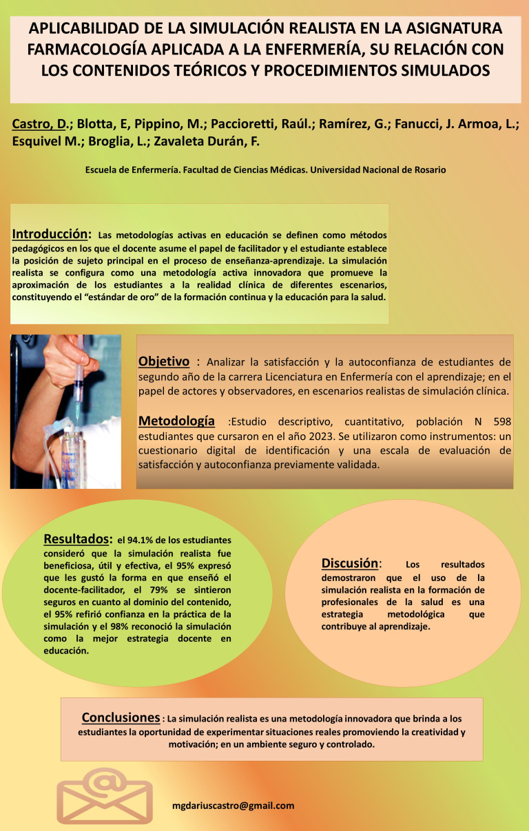Read more about the article APLICABILIDAD DE LA SIMULACIÓN REALISTA EN LA ASIGNATURA FARMACOLOGIA APLICADA A LA ENFERMERIA, SU RELACION CON LOS CONTENIDOS TEORICOS Y PROCEDIMIENTOS SIMULADOS