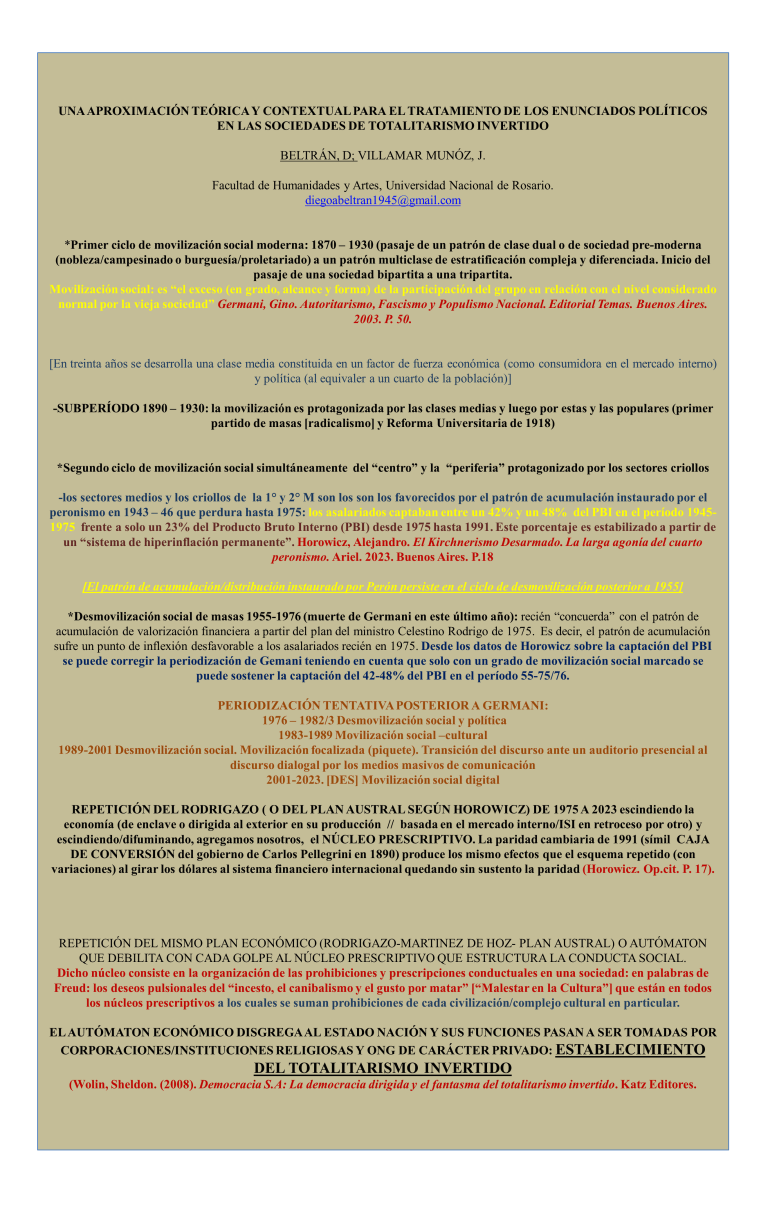 Read more about the article UNA APROXIMACIÓN TEÓRICA Y CONTEXTUAL PARA EL TRATAMIENTO DE LOS ENUNCIADOS POLÍTICOS EN LAS SOCIEDADES DE TOTALITARISMO INVERTIDO