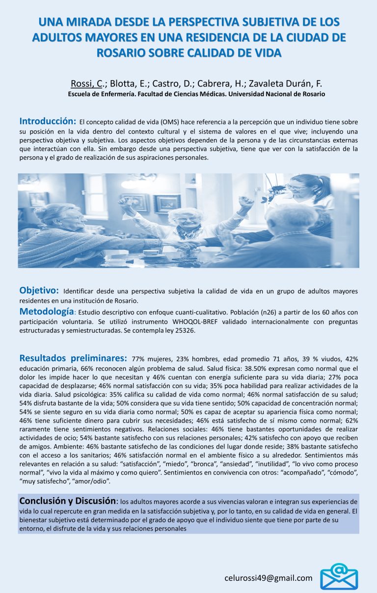 Lee más sobre el artículo UNA MIRADA DESDE LA PERSPECTIVA SUBJETIVA DE LOS ADULTOS MAYORES EN UNA RESIDENCIA DE LA CIUDAD DE ROSARIO SOBRE CALIDAD DE VIDA