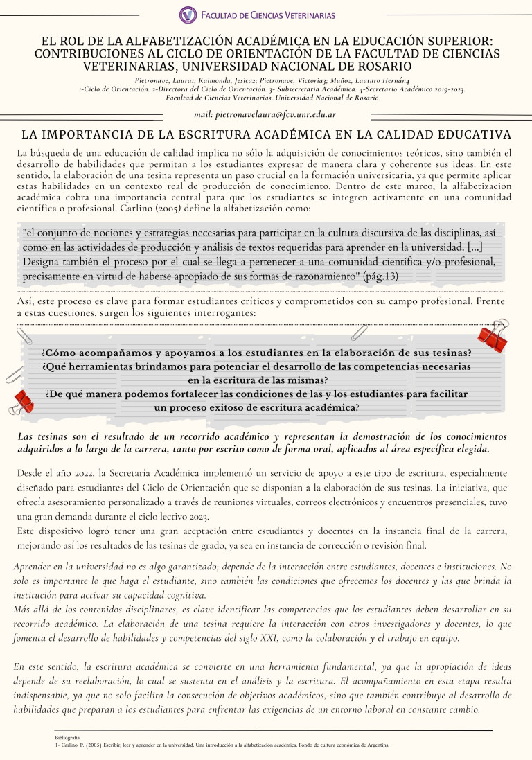 Read more about the article EL ROL DE LA ALFABETIZACIÓN ACADÉMICA EN LA EDUCACIÓN SUPERIOR: CONTRIBUCIONES AL CICLO DE ORIENTACIÓN DE LA FACULTAD DE CIENCIAS VETERINARIAS, UNIVERSIDAD NACIONAL DE ROSARIO