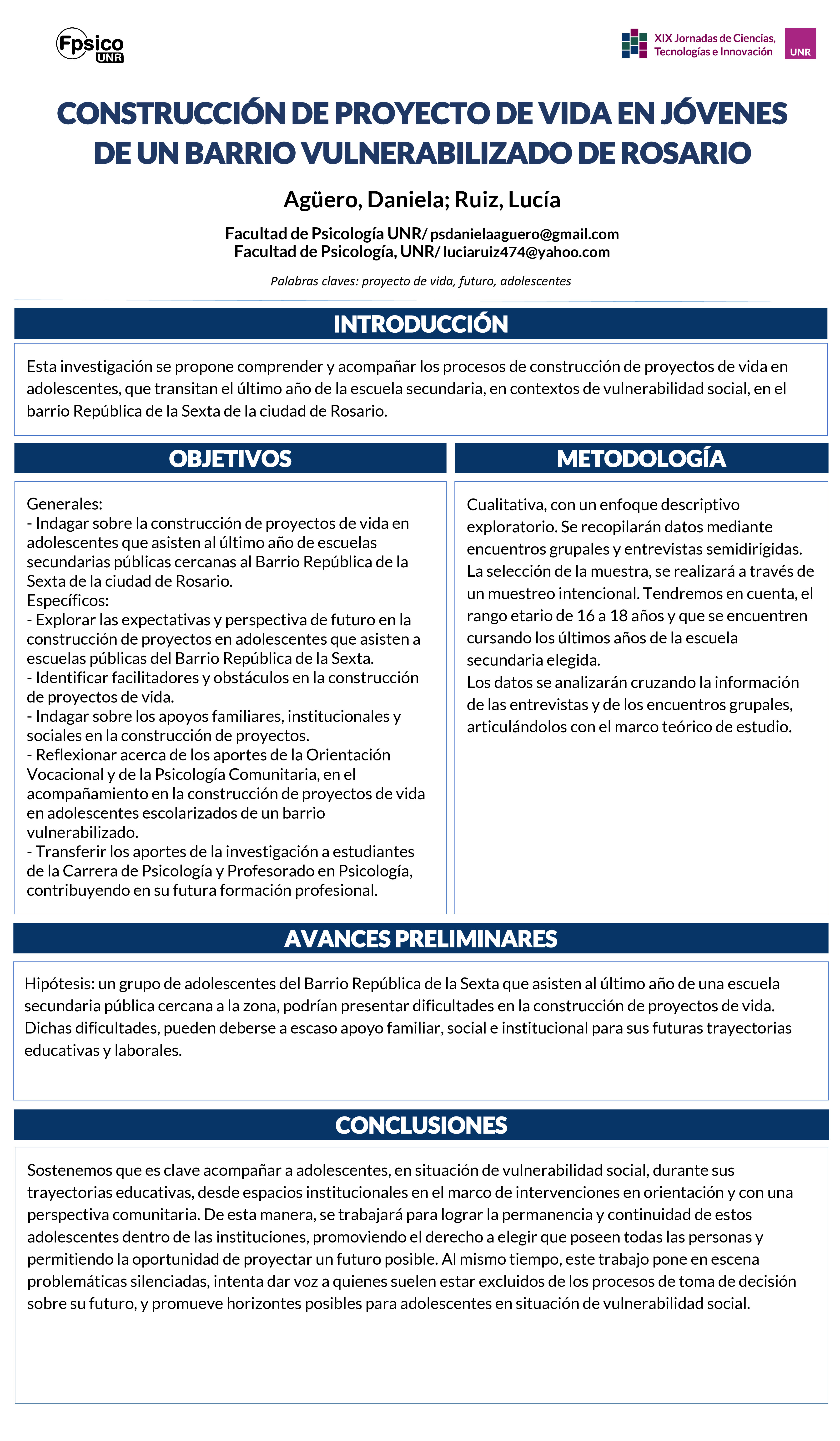 Lee más sobre el artículo CONSTRUCCIÓN DE PROYECTO DE VIDA Y PERSPECTIVA DE FUTURO EN ADOLESCENTES DE UN BARRIO VULNERABILIZADO DE LA CIUDAD DE ROSARIO