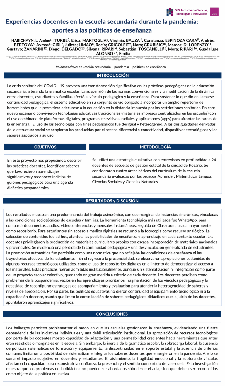 Lee más sobre el artículo SABERES DOCENTES EMERGENTES EN LA PANDEMIA: APORTES A LAS POLÍTICAS DE ENSEÑANZA PARA LA EDUCACIÓN SECUNDARIA