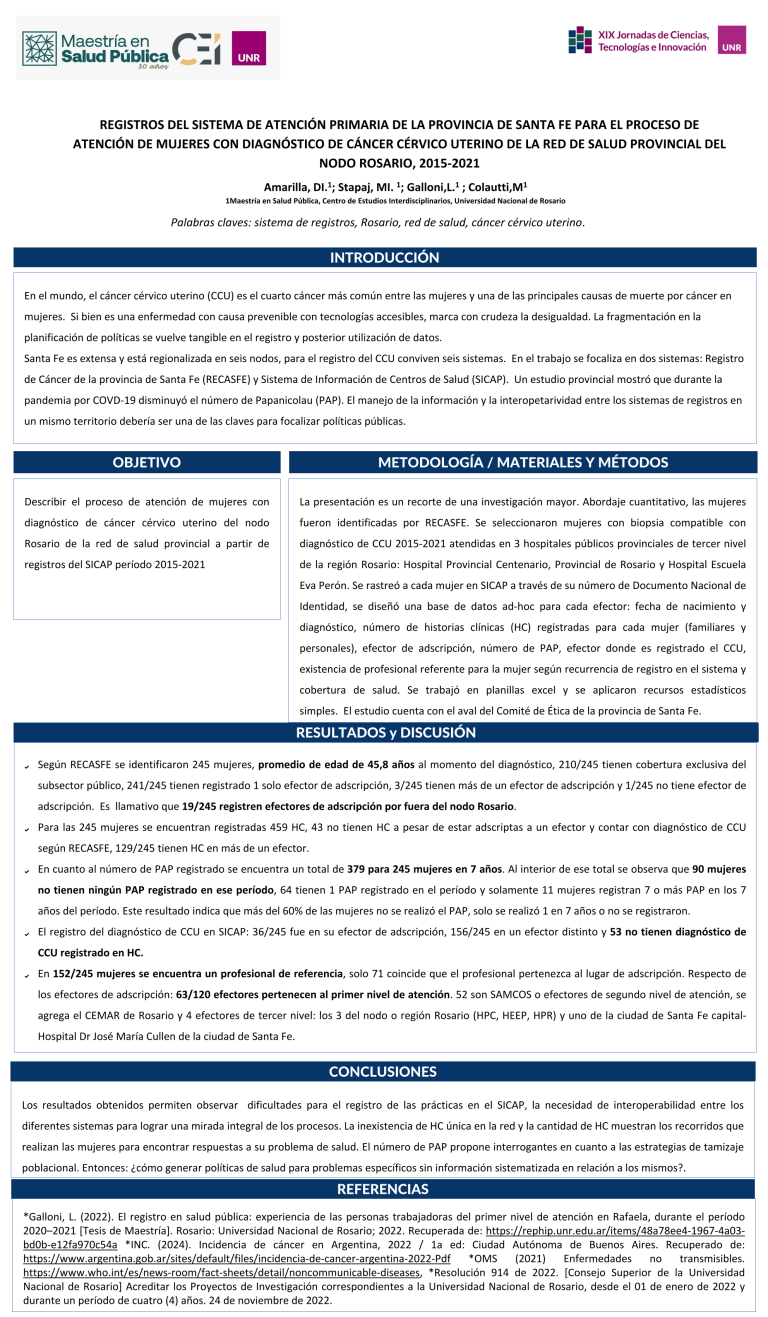 Lee más sobre el artículo REGISTROS DEL SISTEMA DE ATENCIÓN PRIMARIA DE LA PROVINCIA DE SANTA FE PARA EL PROCESO DE ATENCIÓN DE MUJERES CON DIAGNÓSTICO DE CÁNCER CÉRVICO UTERINO DE LA RED DE SALUD PROVINCIAL DEL NODO ROSARIO, 2015-2021