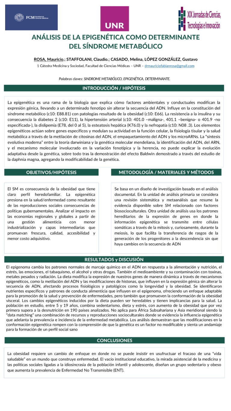 Lee más sobre el artículo ANÁLISIS DE LA EPIGENÉTICA COMO DETERMINANTE DEL SÍNDROME METABÓLICO