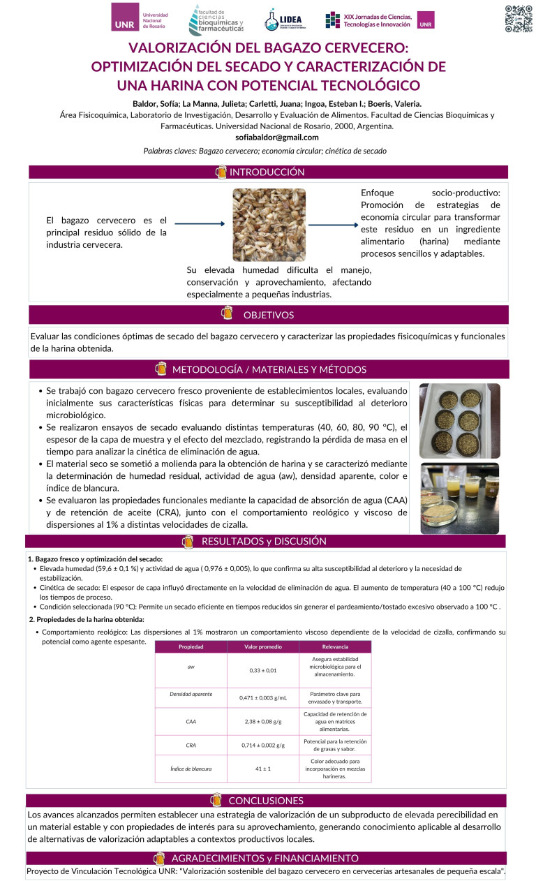 Lee más sobre el artículo VALORIZACIÓN DEL BAGAZO CERVECERO: OPTIMIZACIÓN DEL SECADO Y CARACTERIZACIÓN DE UNA HARINA CON POTENCIAL TECNOLÓGICO